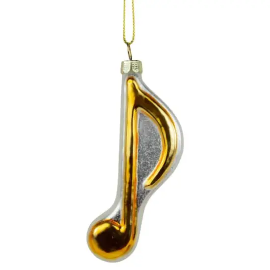Gold & White Sixteenth Note Music Symbol Glass Ornament {4}