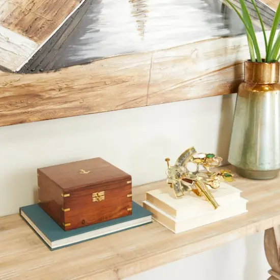 Gold Brass Sextant Compass with Decorative Box Set {3}