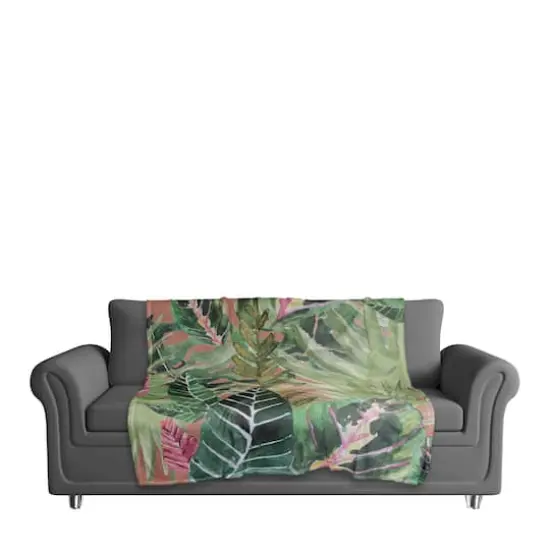Tropical Palm Jungle Fleece Throw Blanket {4}