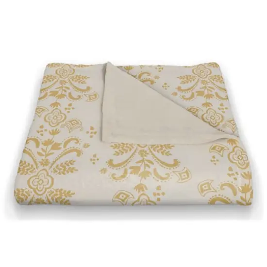 Floral Crest Coral Fleece Blanket Yellow {3}