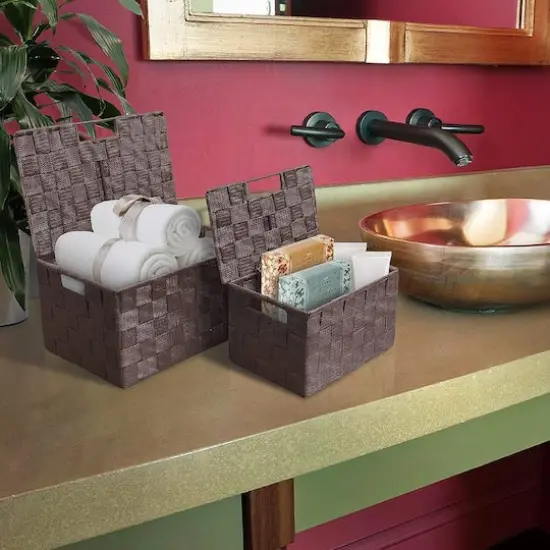 Sorbus 3-Piece Woven Basket with Lid Set Brown {5}