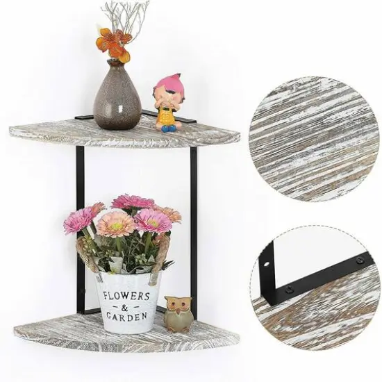 White 2-Tier Floating Corner Shelf {4}