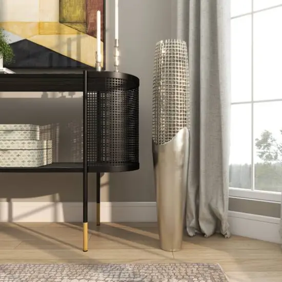 3ft. Silver Aluminum Grid Inspired Vase with Open Frame Design {7}