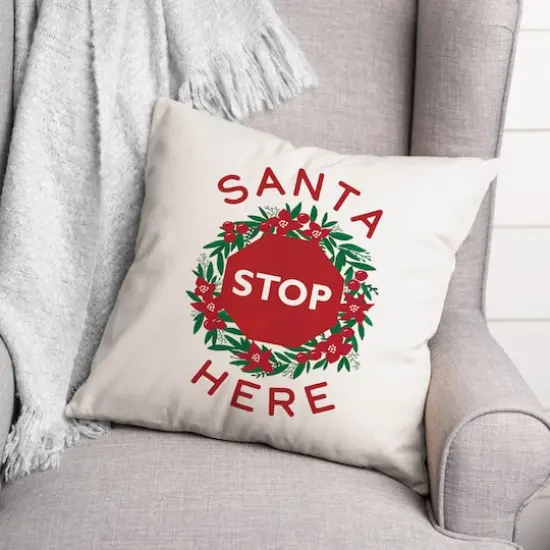 Santa Stop Here Throw Pillow {3}