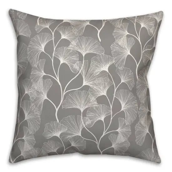 18" Gingko Leaves Indoor/Outdoor Pillow Gray {1}