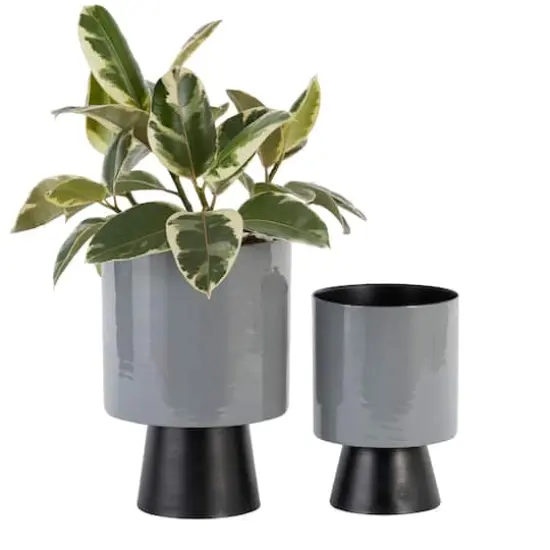 Gray & Black Metal Modern Planter Set {1}