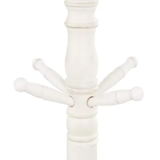5ft. Wood Coat Rack with Scrolled Feet & Leaf Carvings White {6}