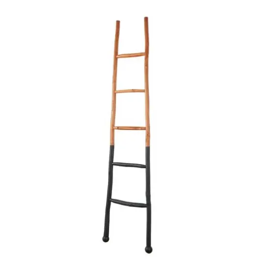6ft. Handmade Slanted Wood Ladder Black and Brown {9}