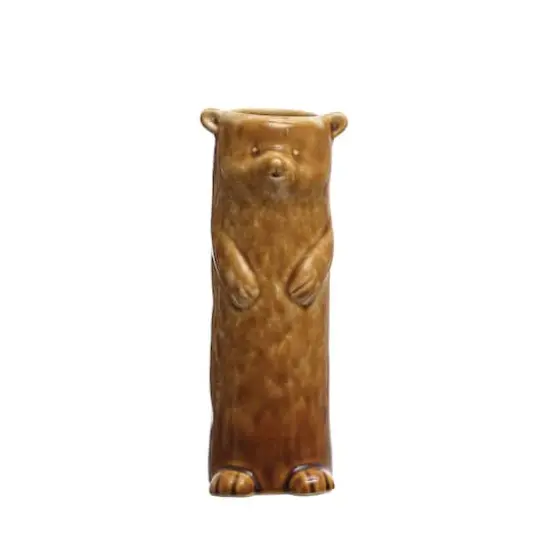 Hello Honey&reg; 7" Brown Reactive Crackle Glaze Stoneware Bear Vase {3}