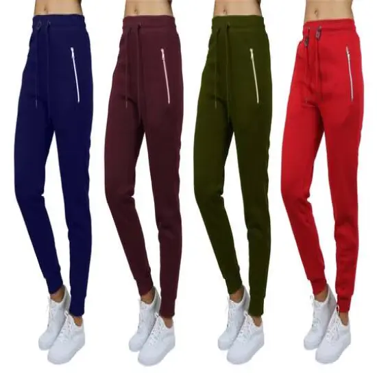 Galaxy by Harvic Women's Relaxed-Fit Fleece-Lined Jogger Sweatpants with Zipper Pockets 4 Pack Navy/Burgundy/Olive/Red {1}