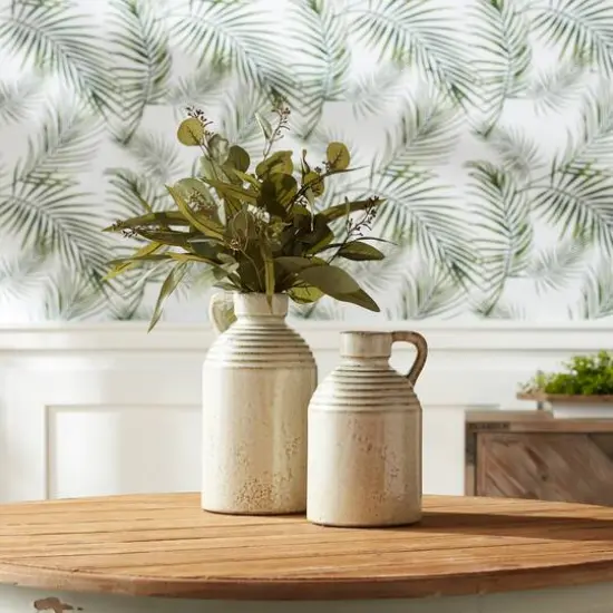 11.75" Cream Washed Rustic Ceramic Jug Vase {3}