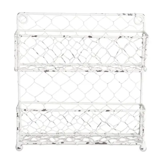 DII&reg; 10" Antique White 2 Row Chicken Wire Spice Rack {1}