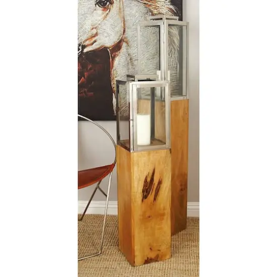 Brown Mango Wood Contemporary Candle Holder Lantern, 36" x 9" x 9" {8}