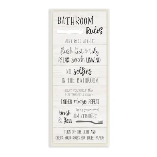 Stupell Industries Bathroom Rules Sign Toilet Paper Fun Phrases,7" x 17" {1}