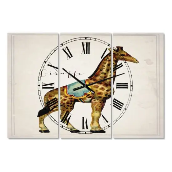 Designart 'Circus Animals Giraffe Large Cottage Multipanel Wall Clock {1}