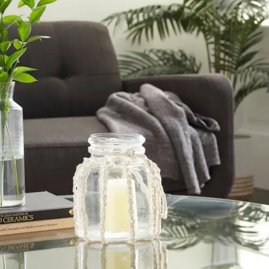 White Glass Coastal Lantern, 8" x 8" x 7" {9}