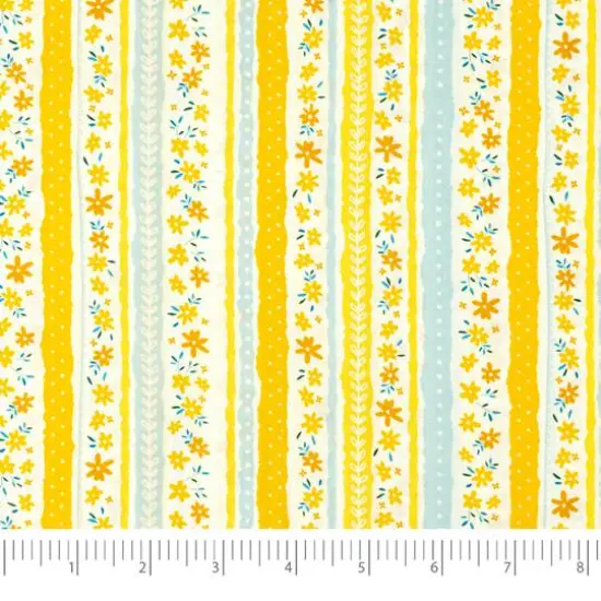 SINGER Blue & Yellow Flower Stripes Cotton Fabric {1}