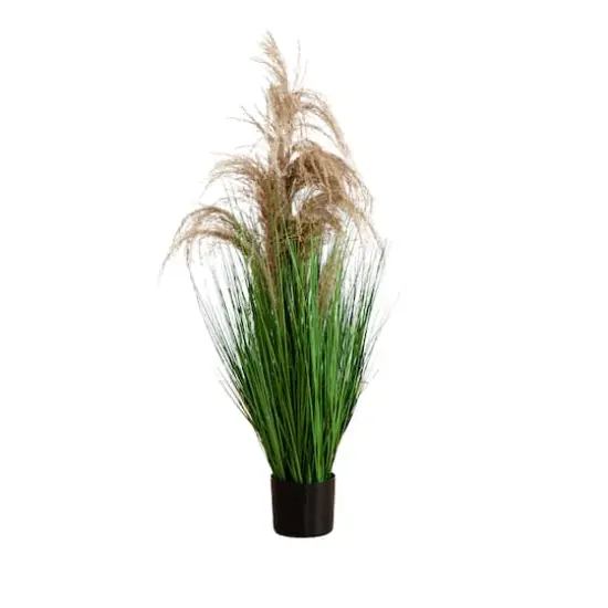 4ft. Green & Brown Artificial Pampas Grass in Black Pot {1}