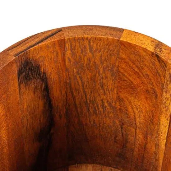 Hello Honey&reg; 8.5" Natural Round Acacia Wood Canister with Handle {10}