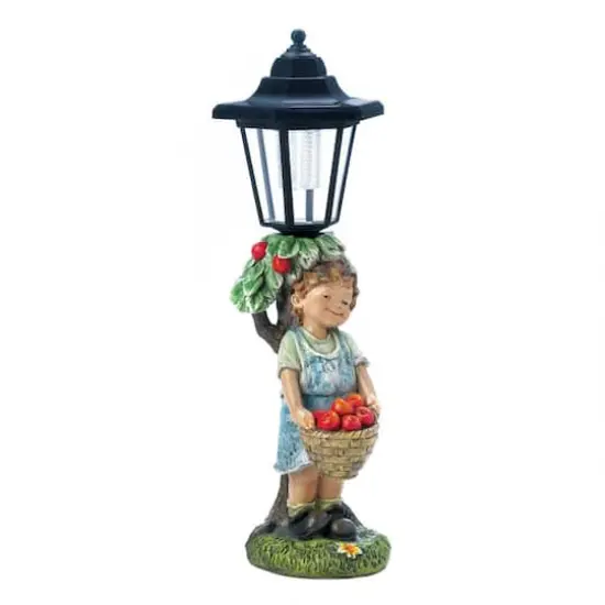 14.75" Apple Basket Solar Street Light Statue {6}