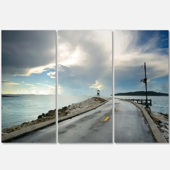 Designart - Vintage Pathway into the Ocean - Sea Bridge Canvas Art Print {1}