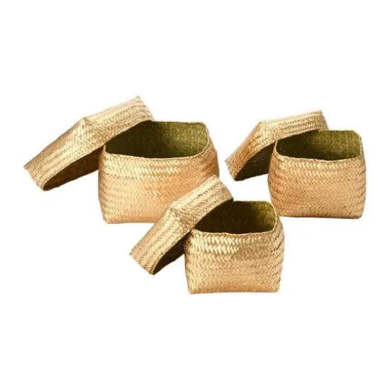 Hello Honey&reg; Gold Hand-Woven Seagrass Baskets with Lids Set {5}
