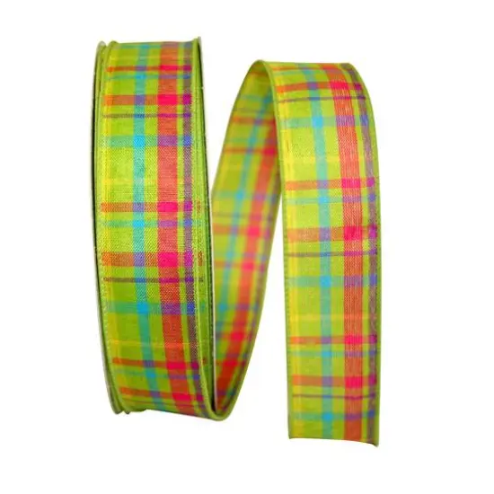 Reliant 1.5" x 50yd. Breezeway Plaid Wired Ribbon Green {2}