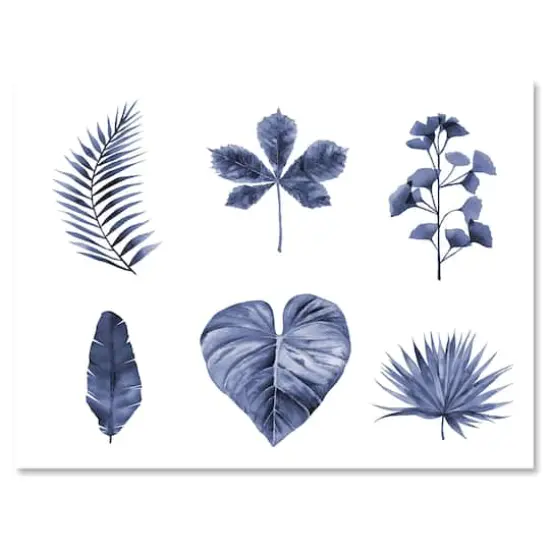 Designart - Abstract Blue Set Of Plant Leaves - Traditional Canvas Wall Art Print {5}