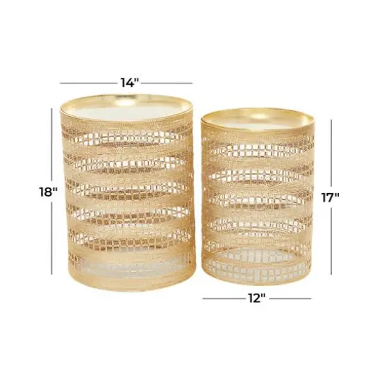 Set of 2" Gold Metal Transitional Accent Table, 18" x 14" x 14" {8}