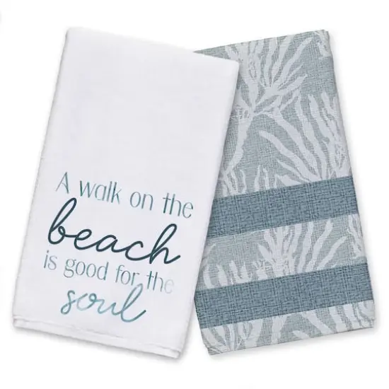 A Walk On The Beach Tea Towel Set Blue/Blue {1}
