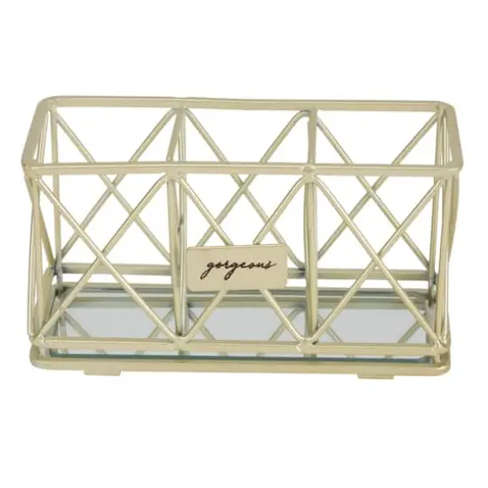 Home Details 3-Compartment Cosmetic Brush & Pencil Holder Satin Gold {6}