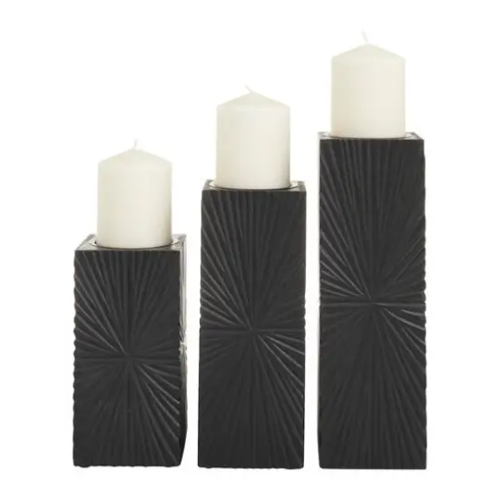 CosmoLiving by Cosmopolitan Black MDF Contemporary Candle Holder, 12" x 10" x 8" {6}