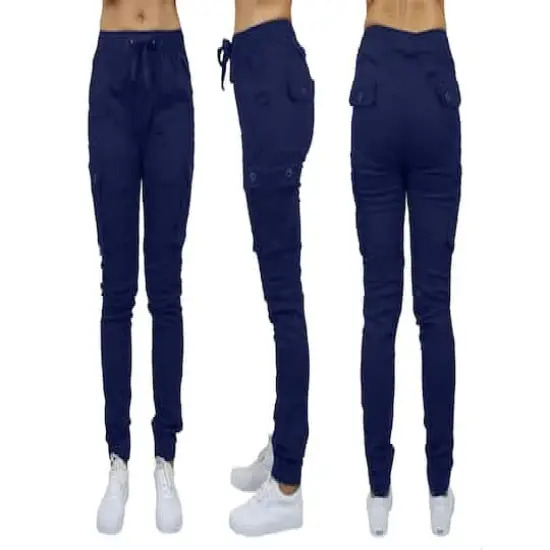 Galaxy By Harvic Loose Fit Cotton Stretch Twill Women's Cargo Joggers Navy {1}