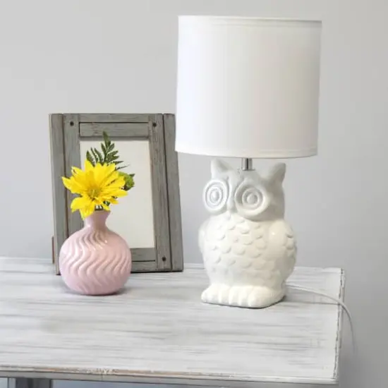 Simple Designs 13" Ceramic Owl Table Lamp Off White {6}