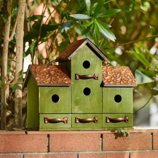 Glitzhome® 16.25" Distressed Wood Villa Birdhouse with Birdfeeder {8}