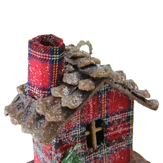 4" Frosted & Glittered Red & Brown Plaid Country Cabin Christmas Ornament {4}