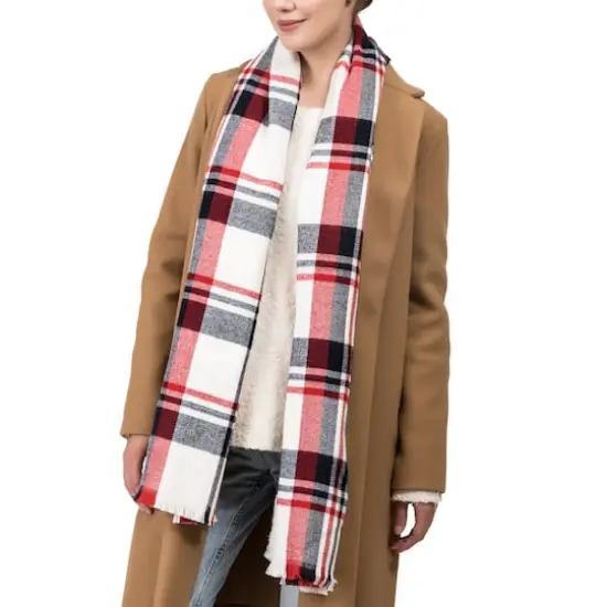 Glitzhome&reg; 70" Red, White & Navy Scarf with Fringe {3}