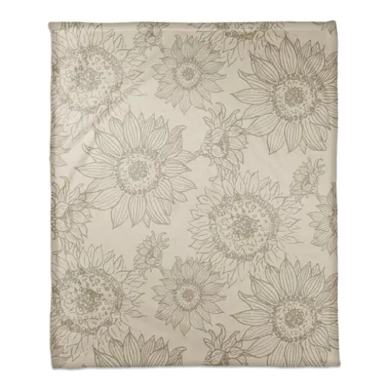 Large Sunflower Head Coral Fleece Blanket Gray {1}