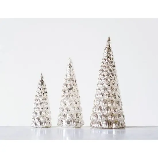 Hello Honey&reg; Silver Embossed Mercury Glass Tree Set {3}