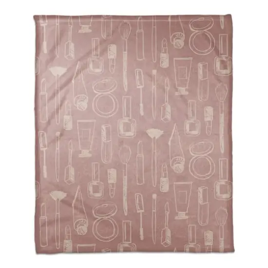 Makeup Icons Coral Fleece Blanket Cream/Pink {1}