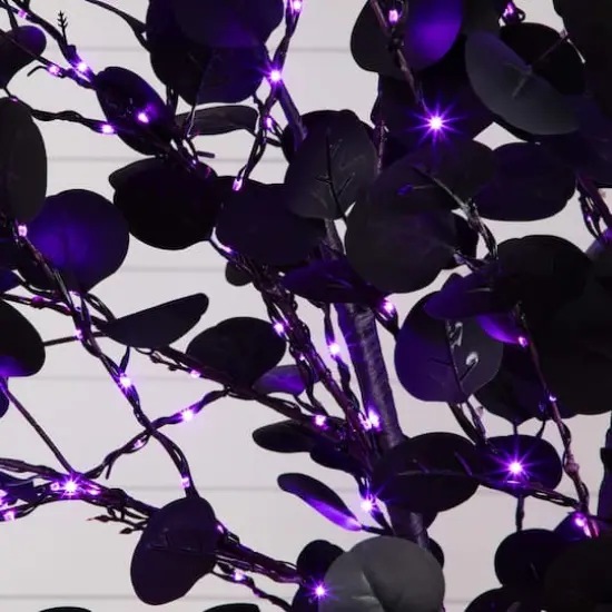 8ft. Pre-Lit Artificial Halloween Black Eucalyptus Tree with 540 Orange & Purple LED Lights {5}
