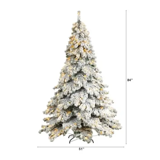 7ft. Pre-Lit Flocked Austria Fir Artificial Christmas Tree, White LED Lights {3}