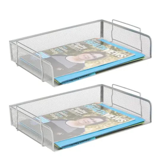 Mind Reader Stackable Metal Mesh Tray & Desk Document Organizer Set Silver {1}