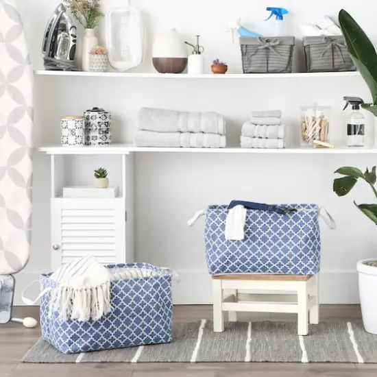 DII&reg; Extra Large Lattice PE-Coated Cotton Polyester Laundry Bin, 2ct. French Blue {4}