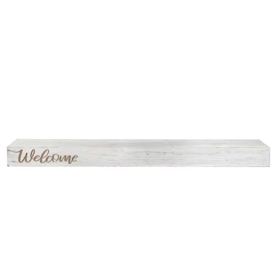 Whitewashed "Welcome" Text Engraving Floating Wall Shelf {6}