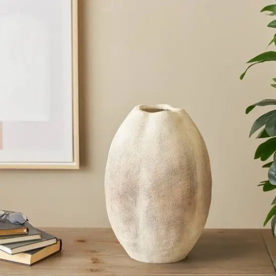 17" Cream Checkered Patterns Magnesium Oxide Decorative Vase {3}