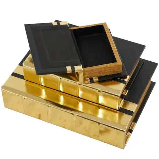 CosmoLiving by Cosmopolitan Gold Faux Leather Faux Book Box with Metallic Finish Set {5}