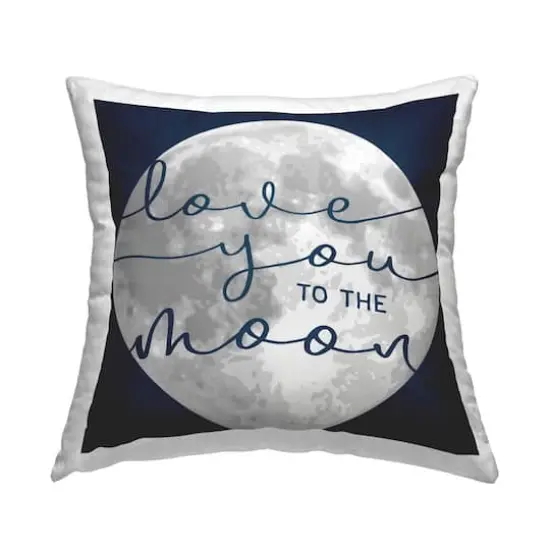 Stupell Industries Love You to Moon Blue Calligraphy Night Sky Throw Pillow, 18" x 18" {1}
