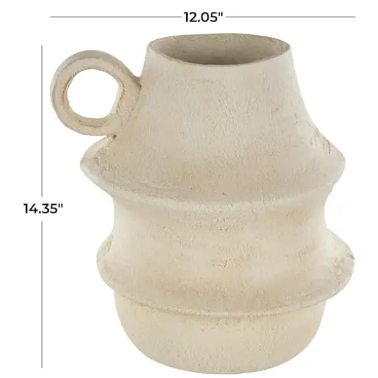 14" Cream Paper Mache Fluted Vase with Ring Handle {10}