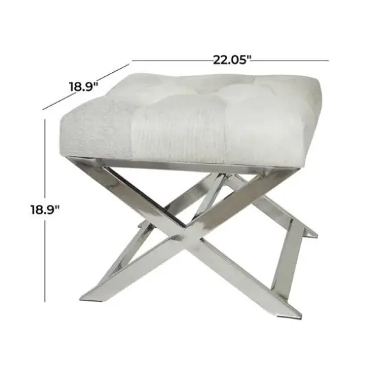 19" Light Gray Leather Geometric Tufted Stool with Metal Base {8}